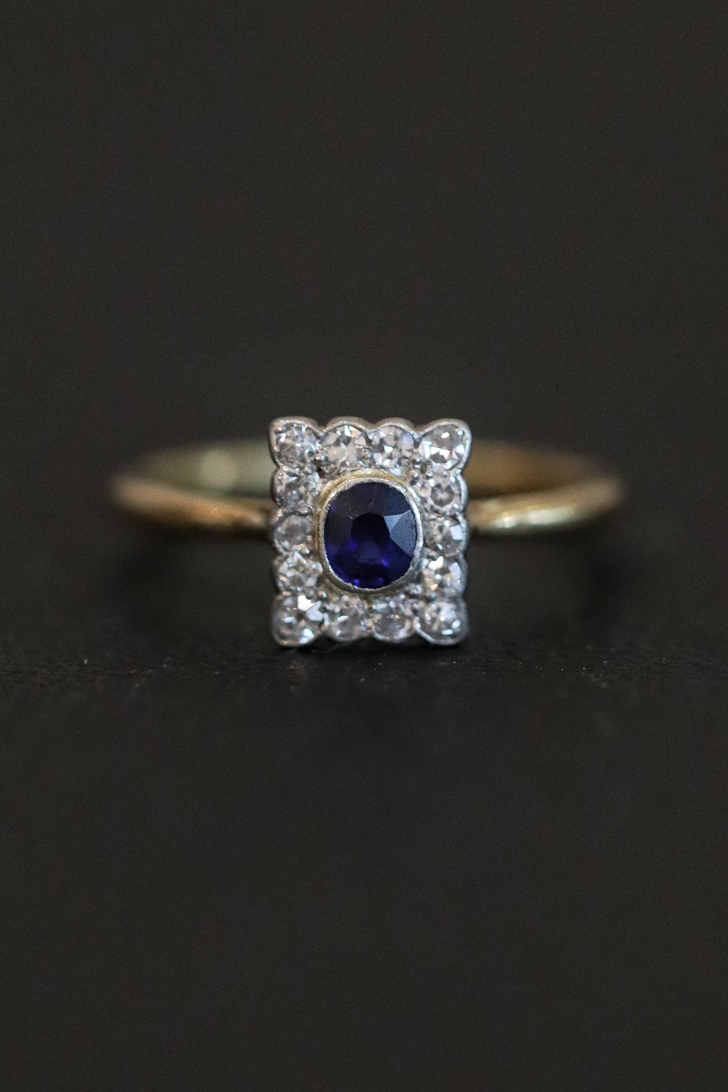 Edwardian ring blue sapphire diamond antique jewellery gemstone