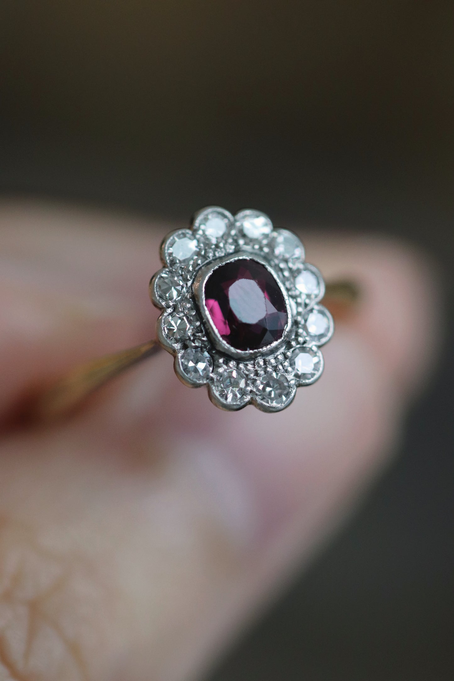 Edwardian ring red ruby diamond antique jewellery gemstone