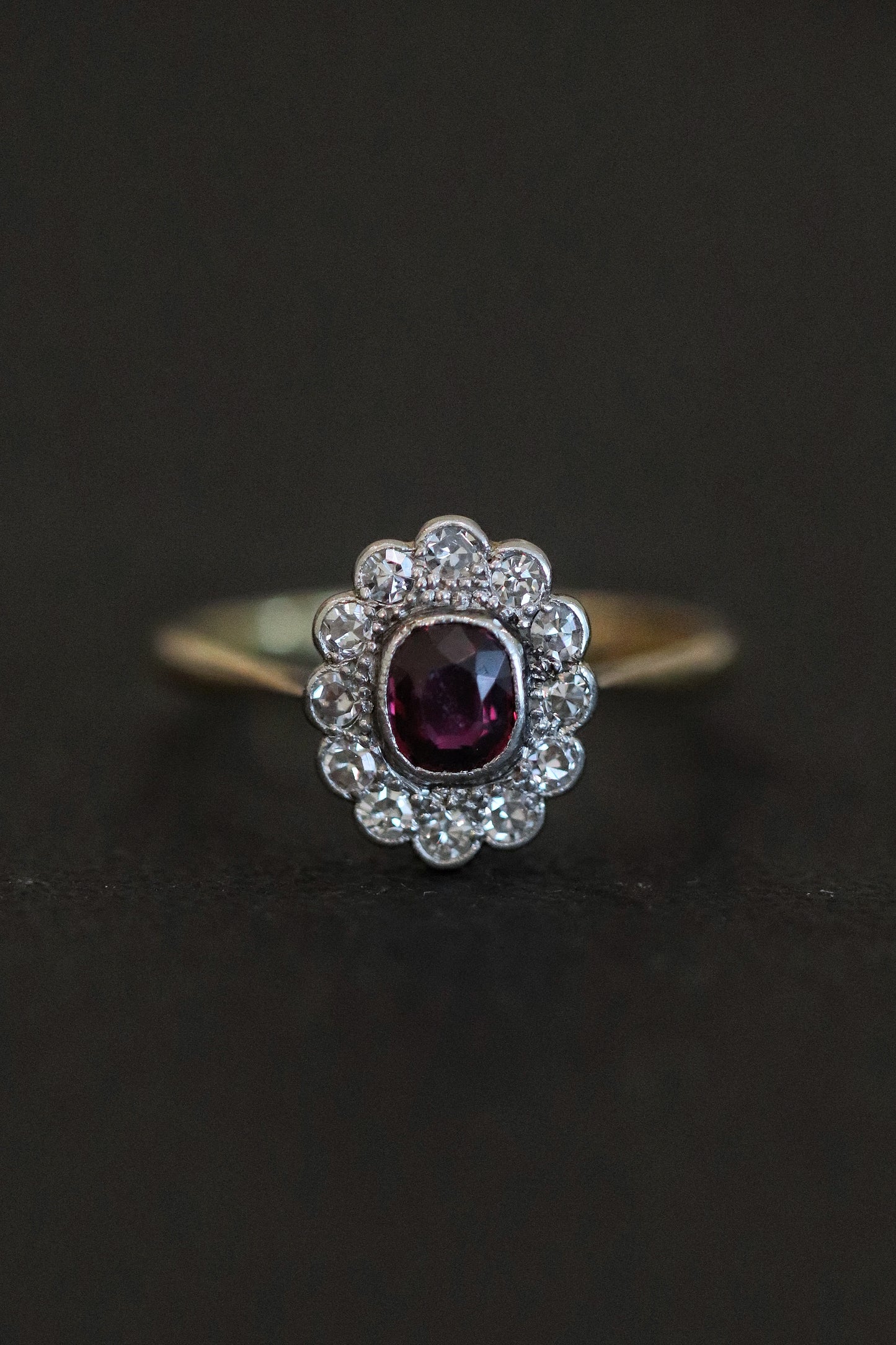 Edwardian ring red ruby diamond antique jewellery gemstone