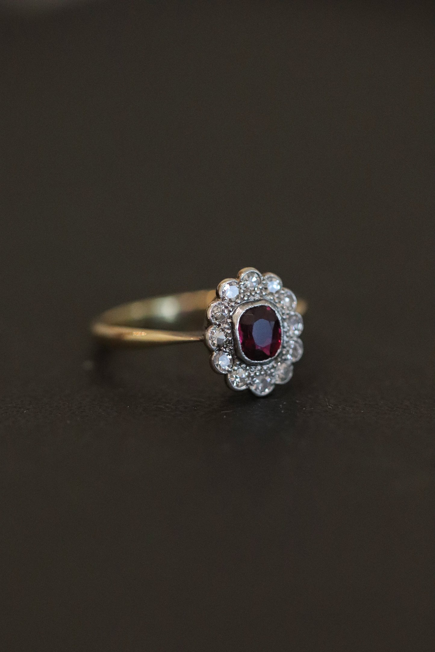 Edwardian ring red ruby diamond antique jewellery gemstone