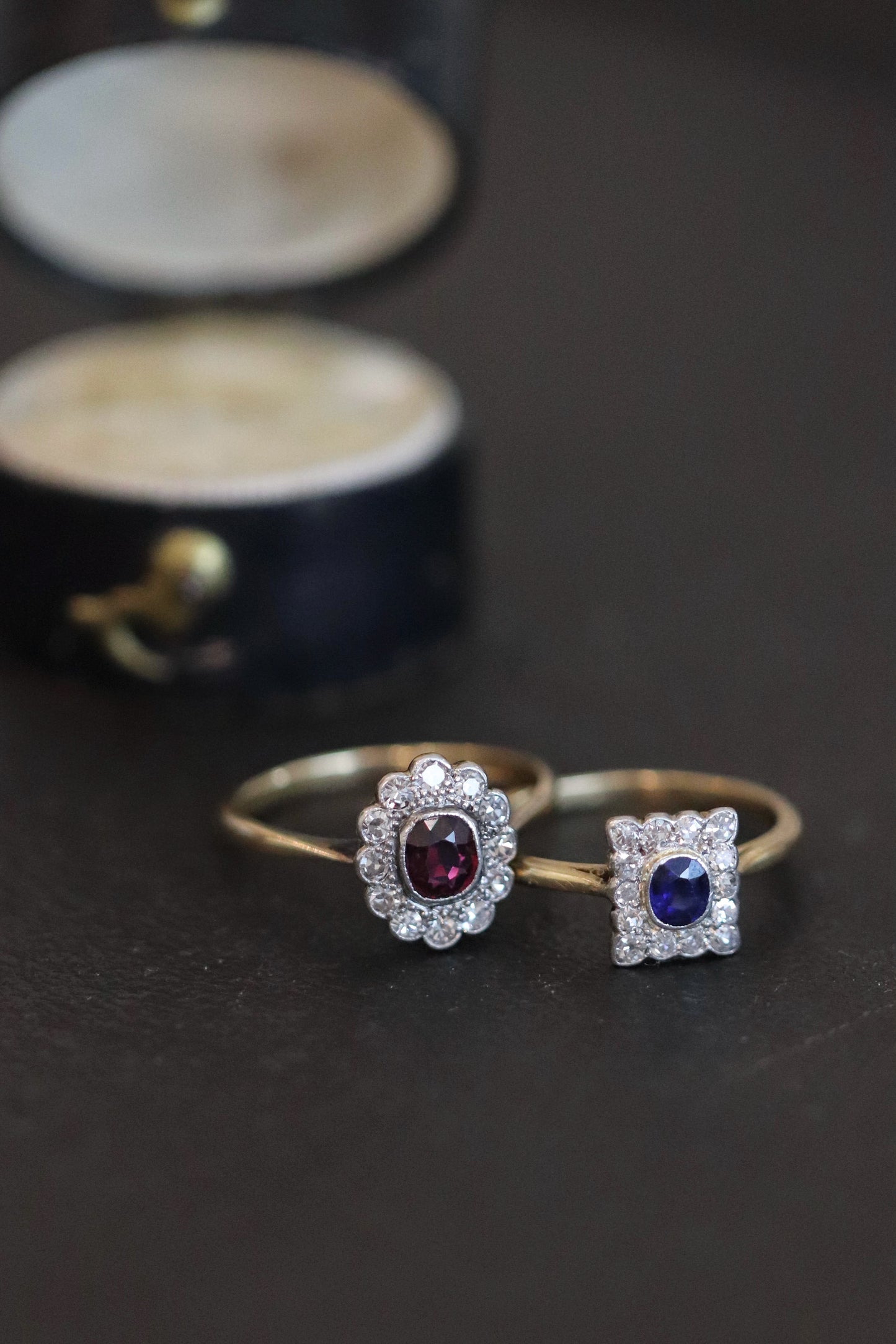Edwardian ring red ruby blue sappire diamond antique jewellery gemstone