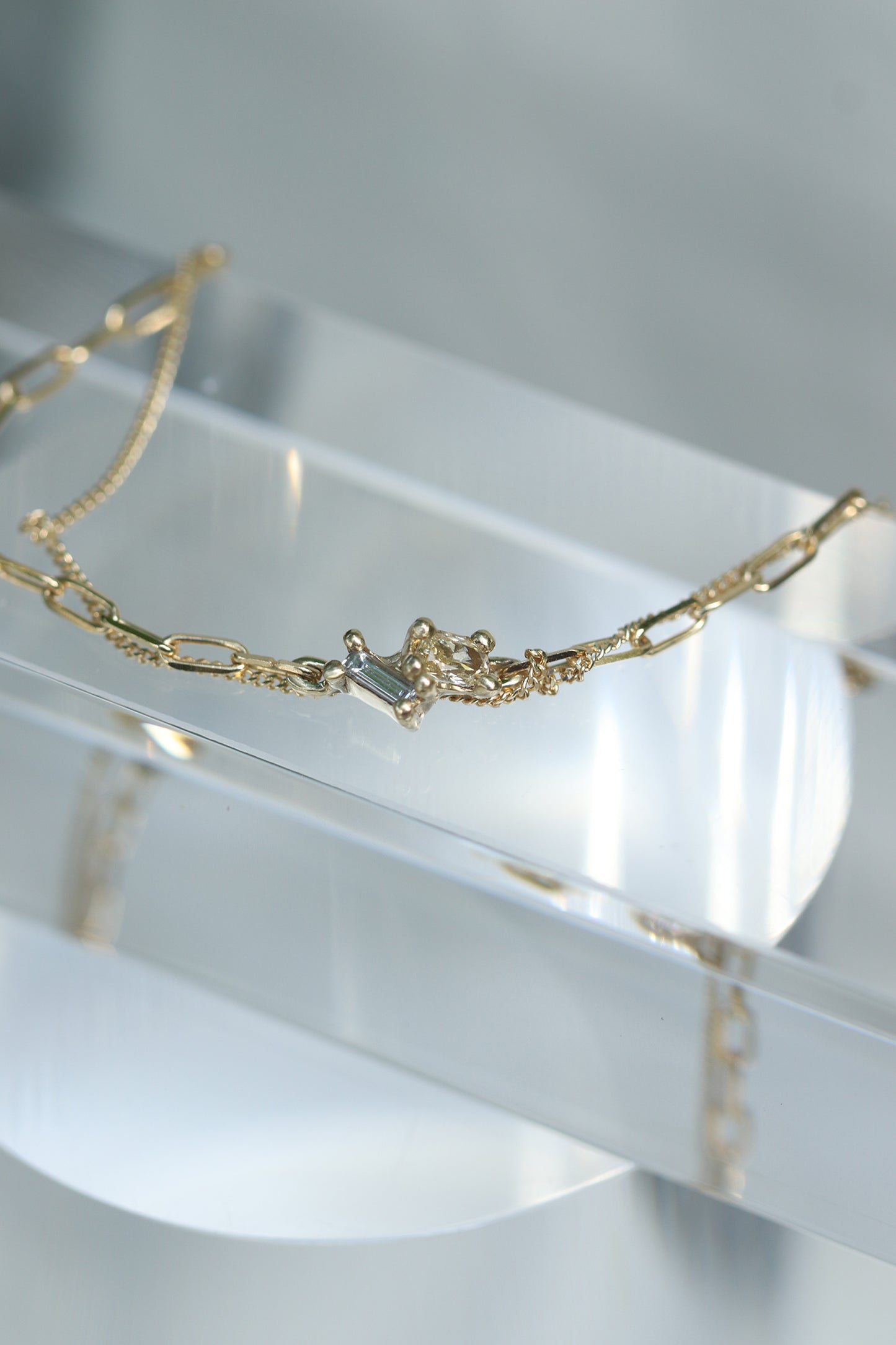Duo Stone Charm with Double Chain Bracelet