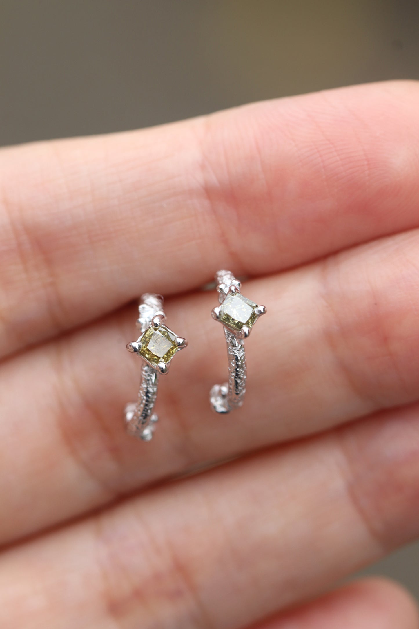 Rustic Loop Earrings with Cushion Diamonds