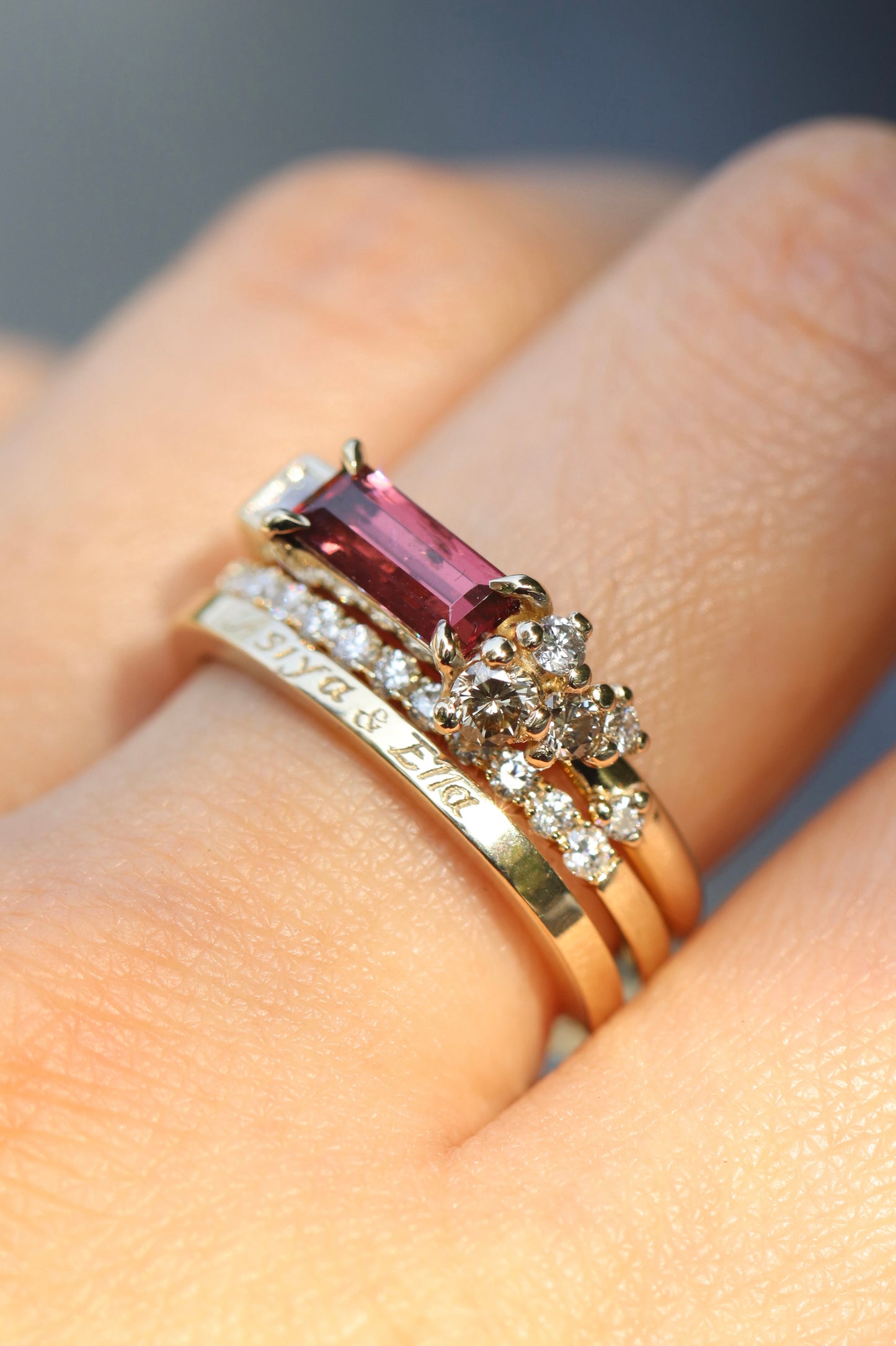 Baguette Garnet Ring with diamonds