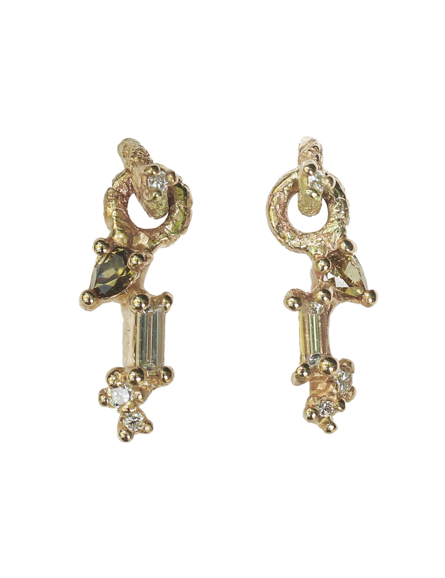 Rustic Loop with Dangling Diamonds Earrings