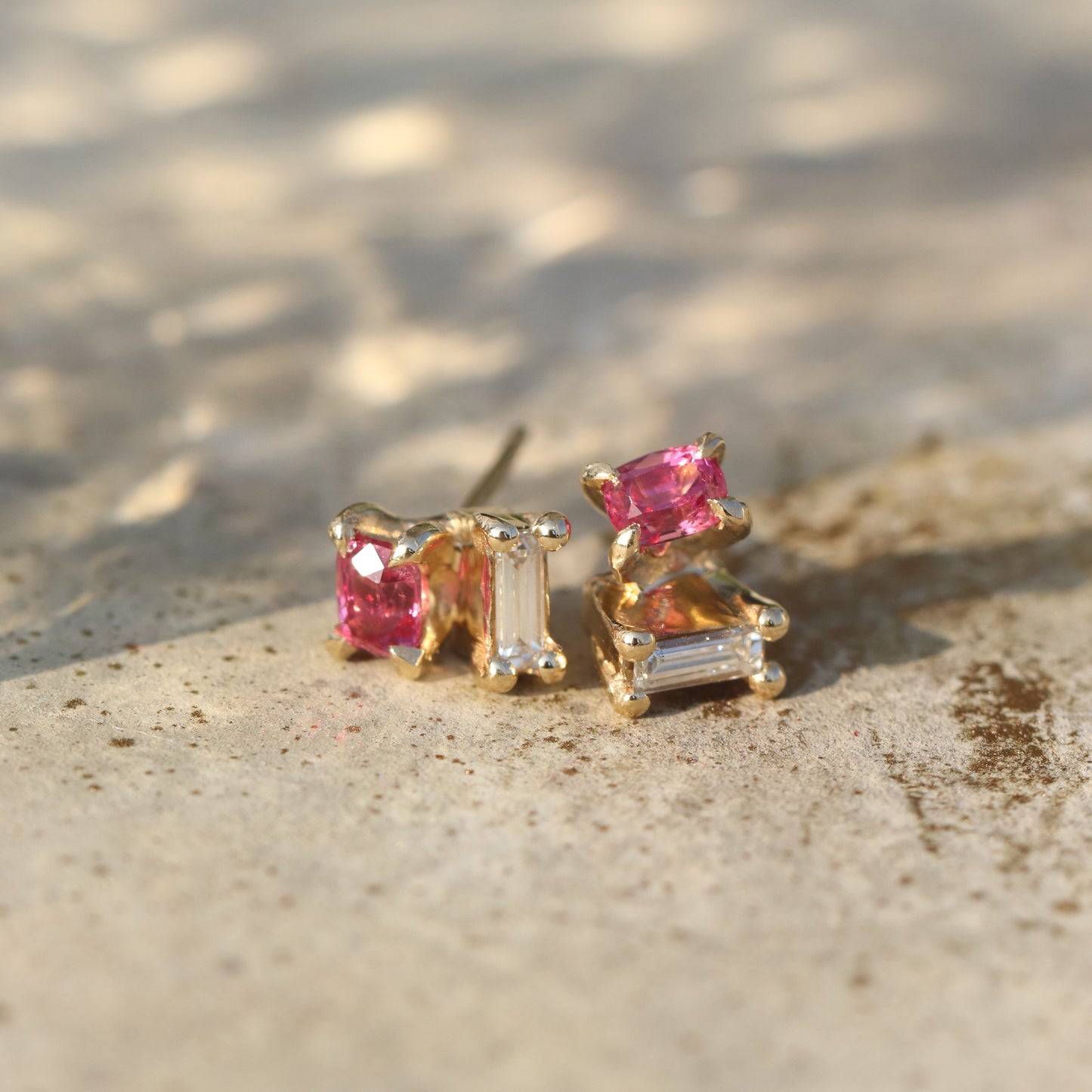 Asymmetric Duo Earrings (Red Spinel and Diamond)