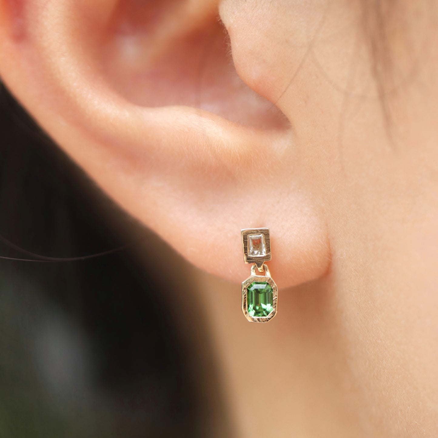 Dangling Duo Earrings (Tsavorite and Rose Cut Diamond)