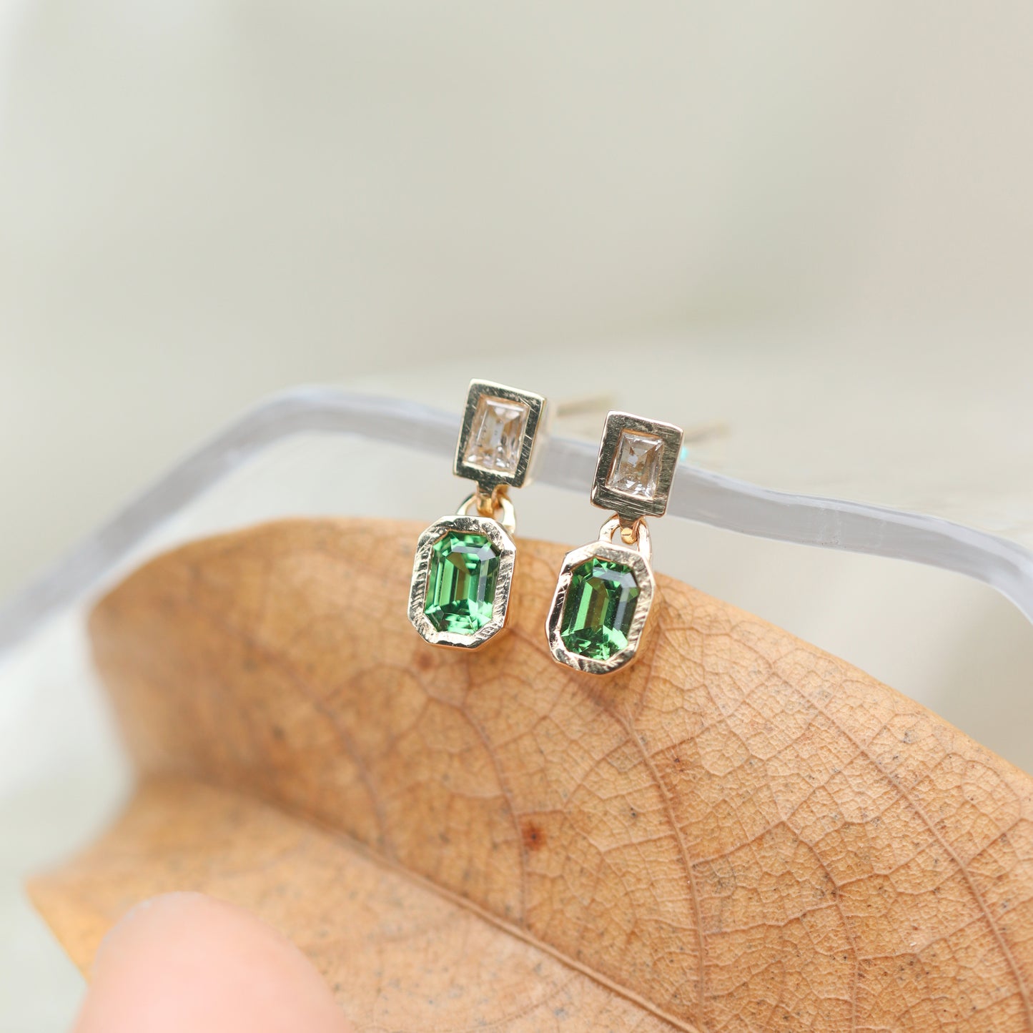 Dangling Duo Earrings (Tsavorite and Rose Cut Diamond)