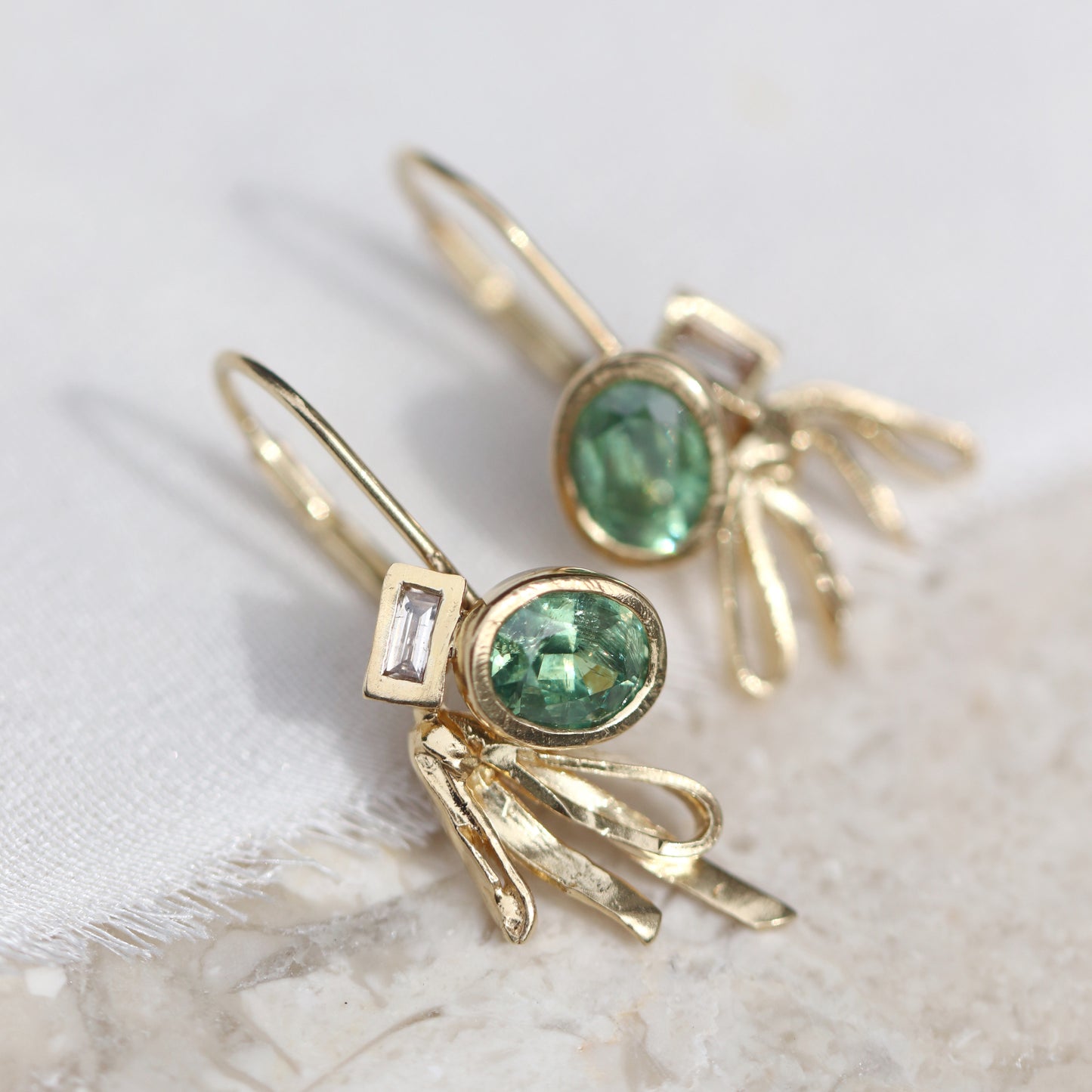 Demantoid Earrings Rustic Ribbon (Demantoid and Diamond)