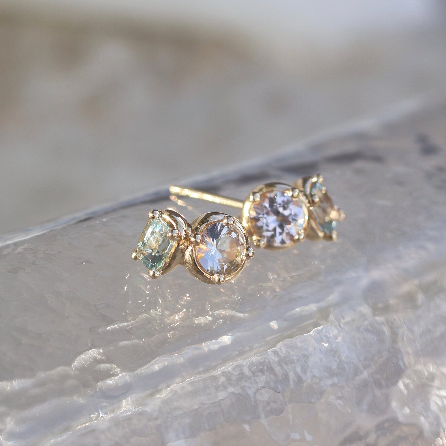 Asymmetric Duo Earrings (Tourmaline and Aquamarine)