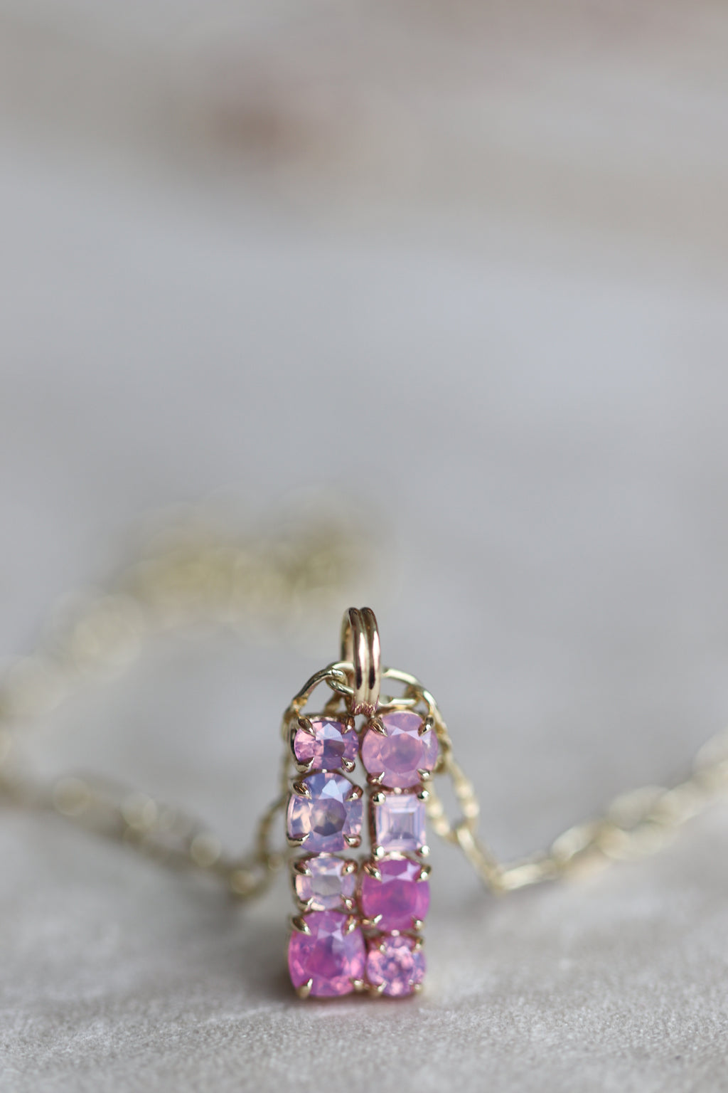 14k Yellow Gold Dreamy Sapphire III Stone Cluster Pendant Fuchsia Bloom