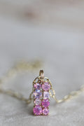 14k Yellow Gold Dreamy Sapphire III Stone Cluster Pendant Fuchsia Bloom