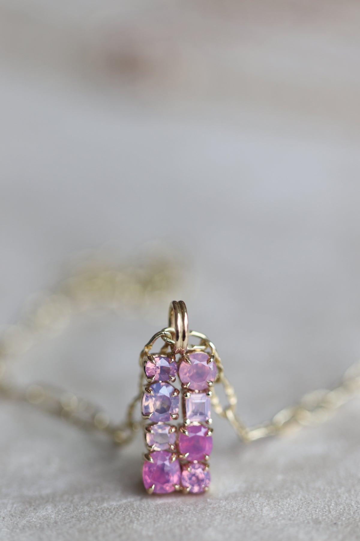 14k Yellow Gold Dreamy Sapphire III Stone Cluster Pendant Fuchsia Bloom