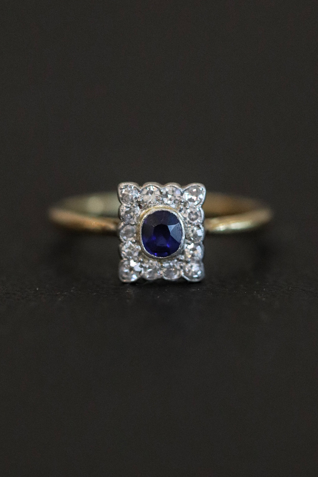 Edwardian ring blue sapphire diamond antique jewellery gemstone