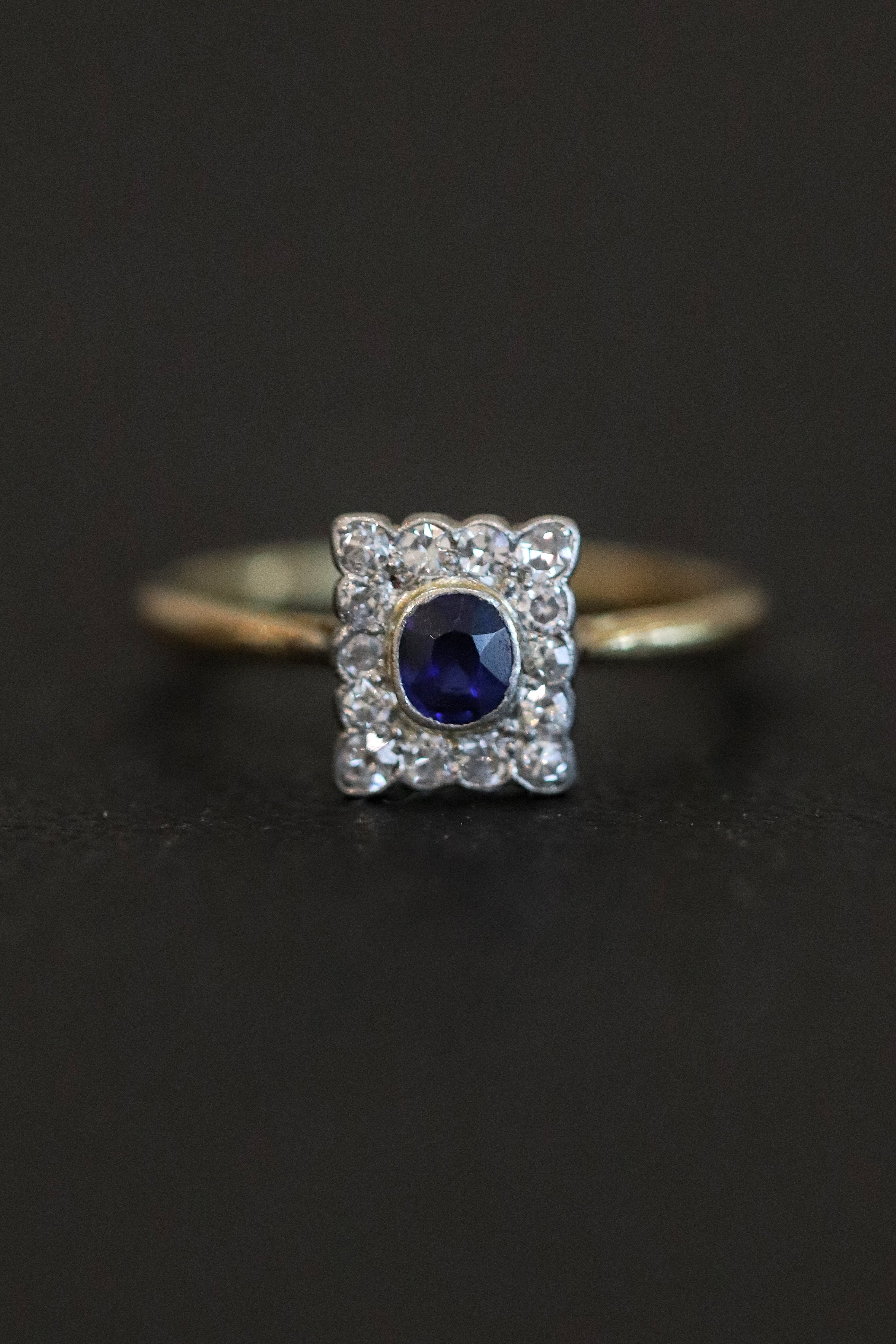 Edwardian ring blue sapphire diamond antique jewellery gemstone