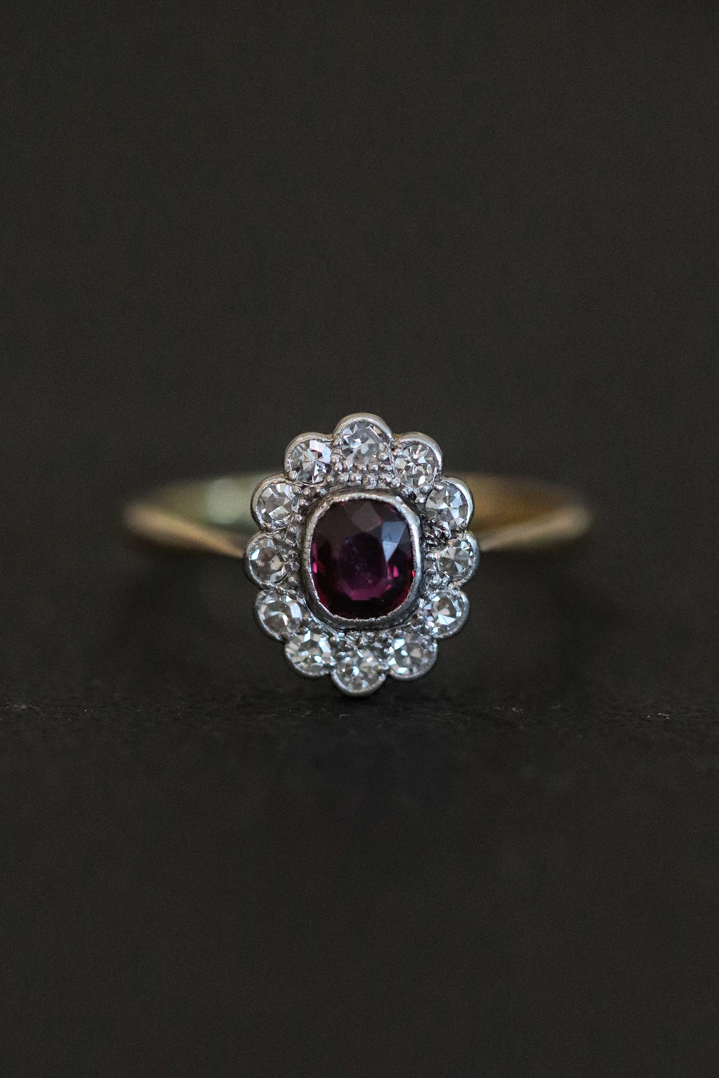 Edwardian ring red ruby diamond antique jewellery gemstone