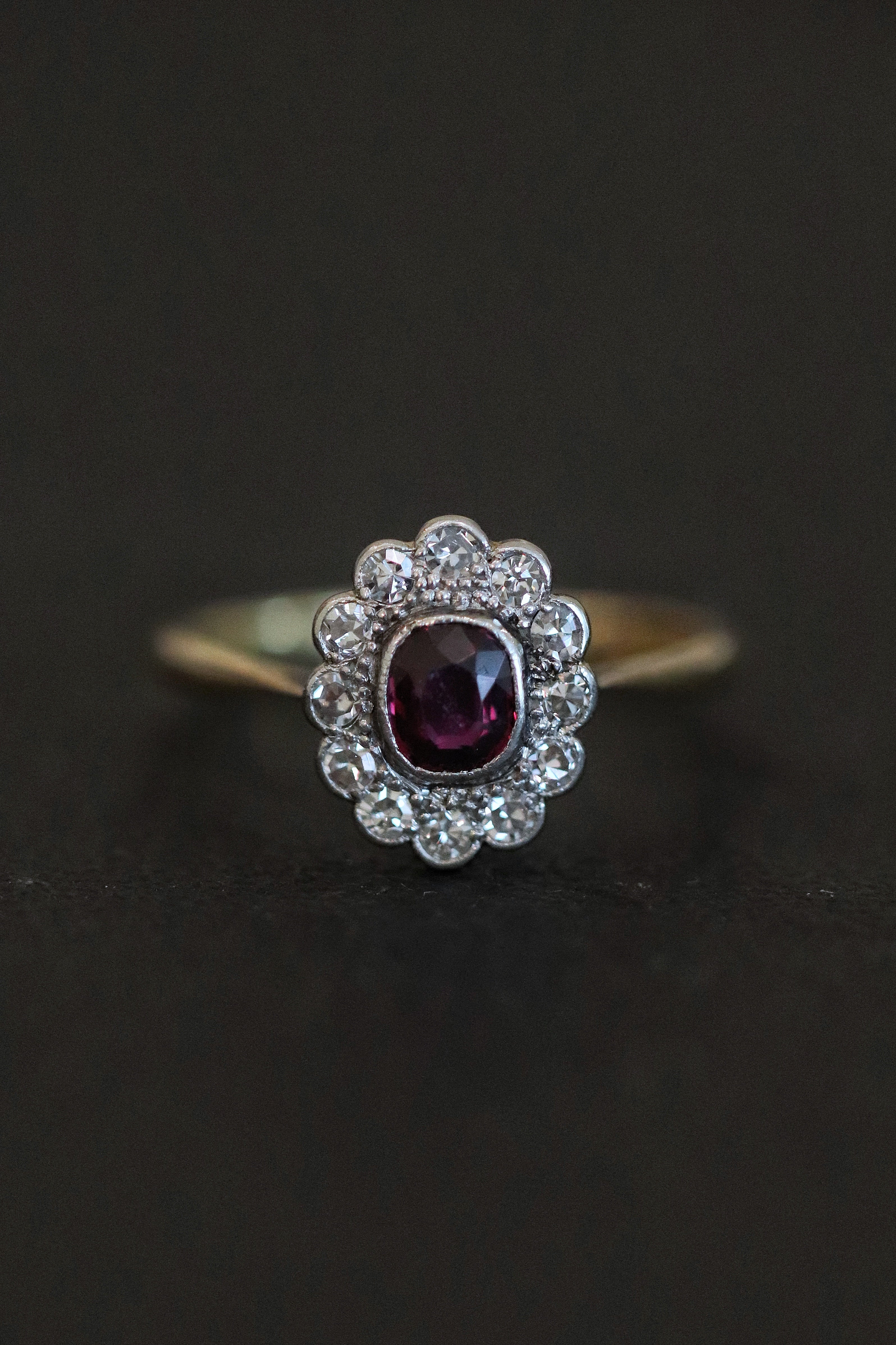 Edwardian ring red ruby diamond antique jewellery gemstone