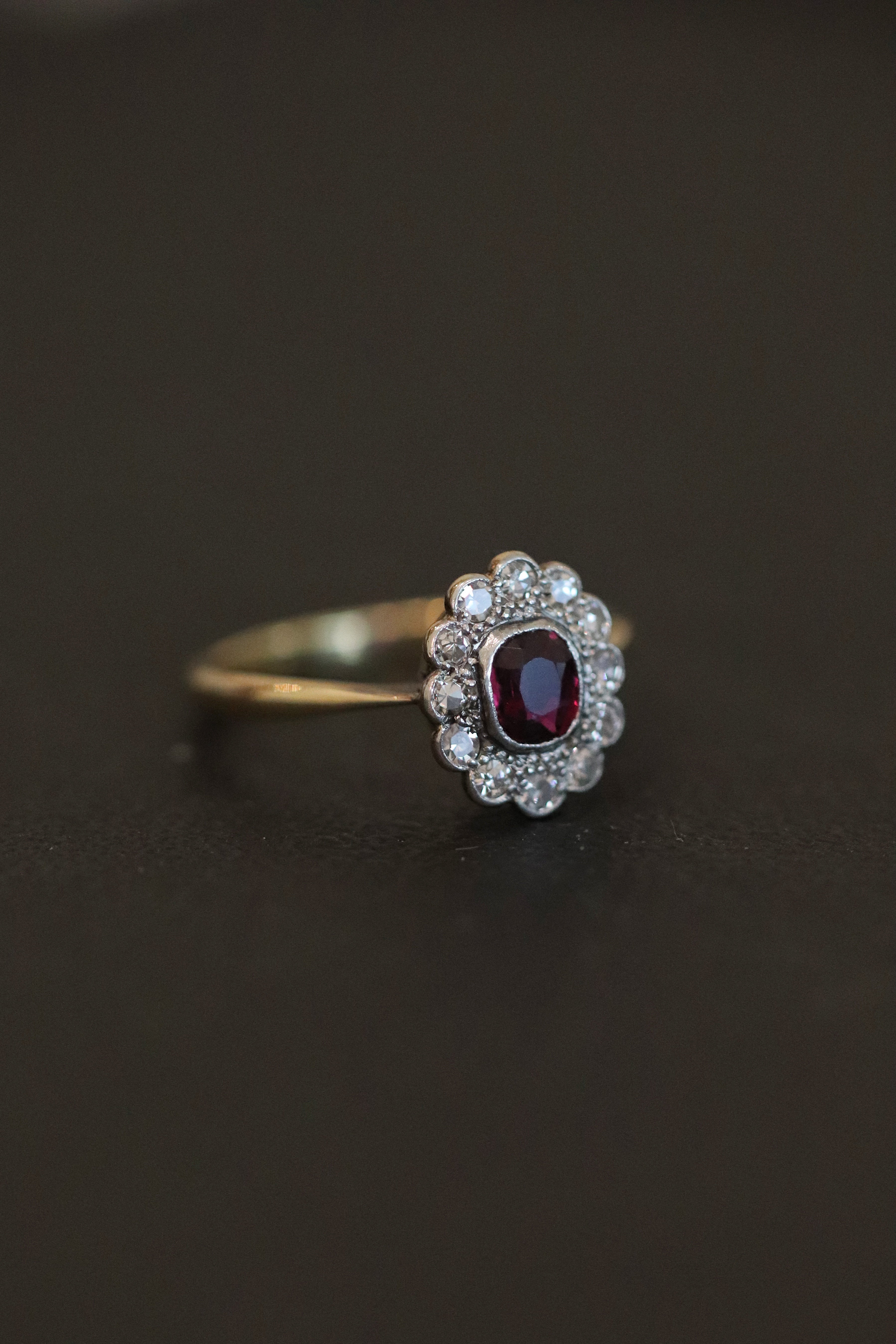 Edwardian ring red ruby diamond antique jewellery gemstone