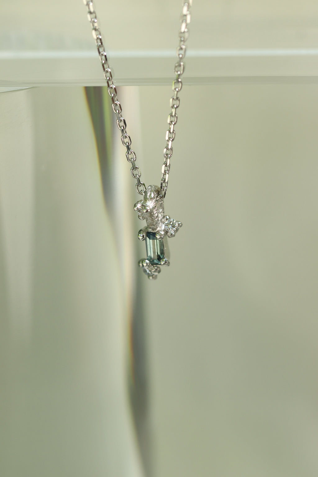 Hanging Baguette Sapphire Necklace (White Gold)