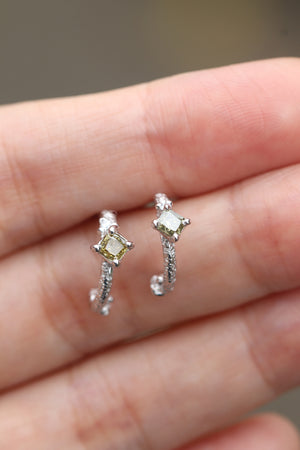 Rustic Loop Earrings with Cushion Diamonds