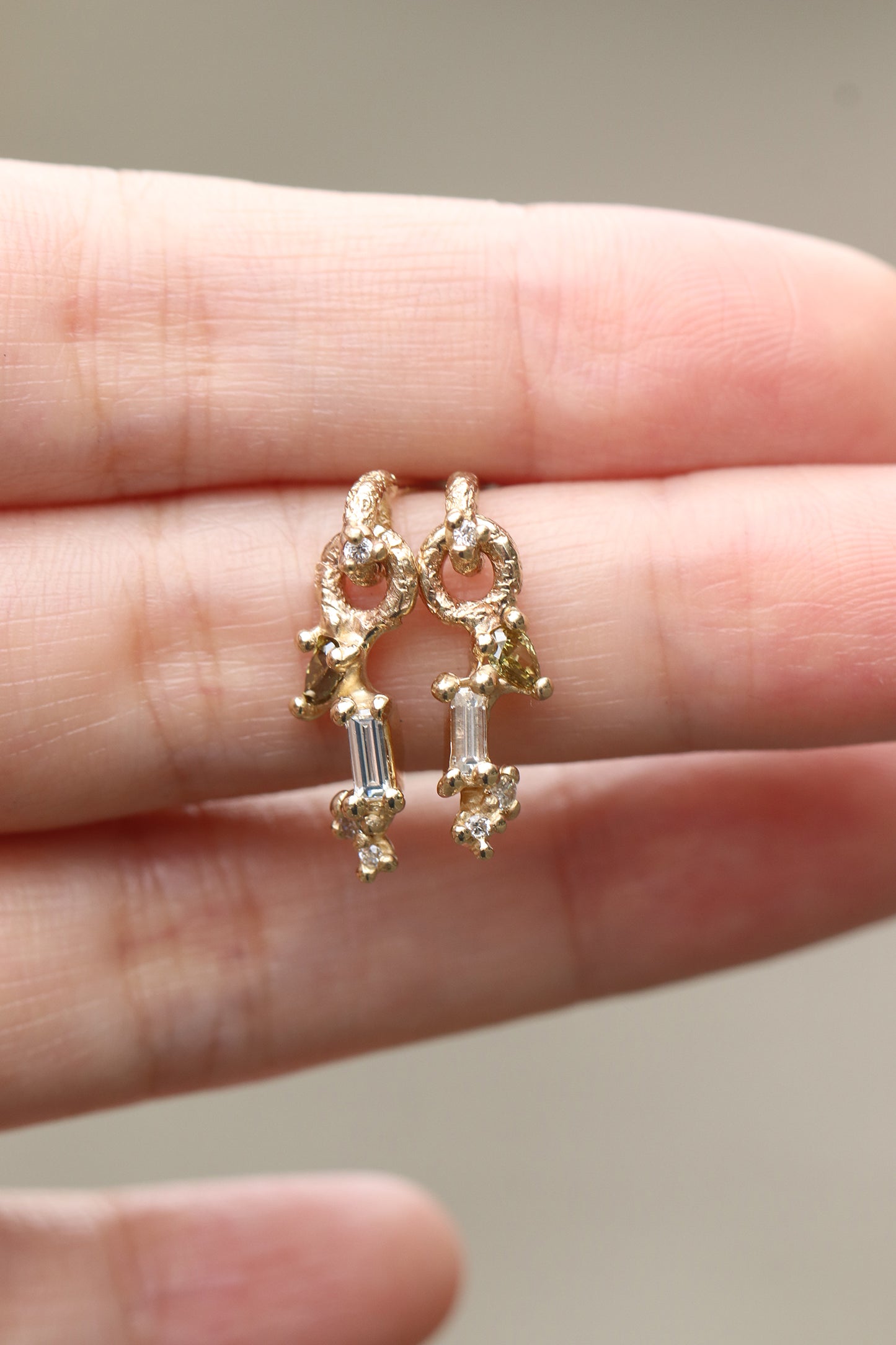 Rustic Loop with Dangling Diamonds Earrings