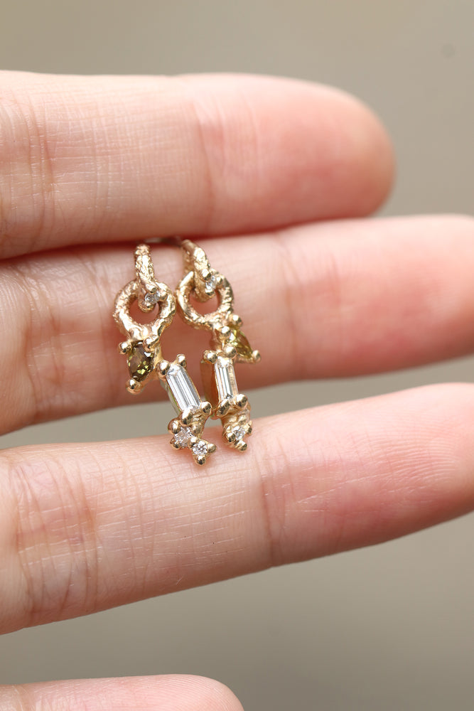 Rustic Loop with Dangling Diamonds Earrings