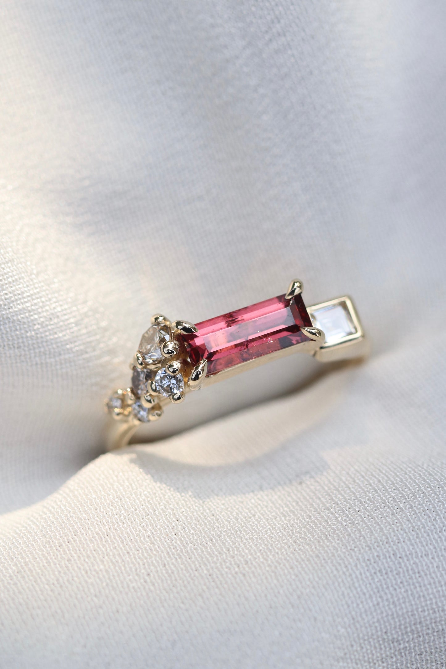 Baguette Garnet Ring with diamonds