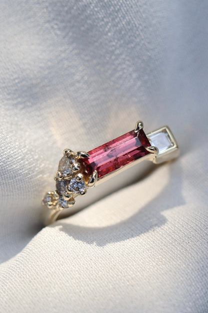 Baguette Garnet Ring with diamonds