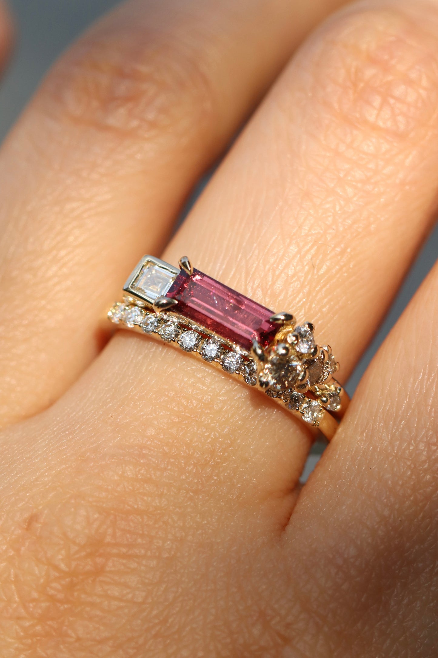 Baguette Garnet Ring with diamonds