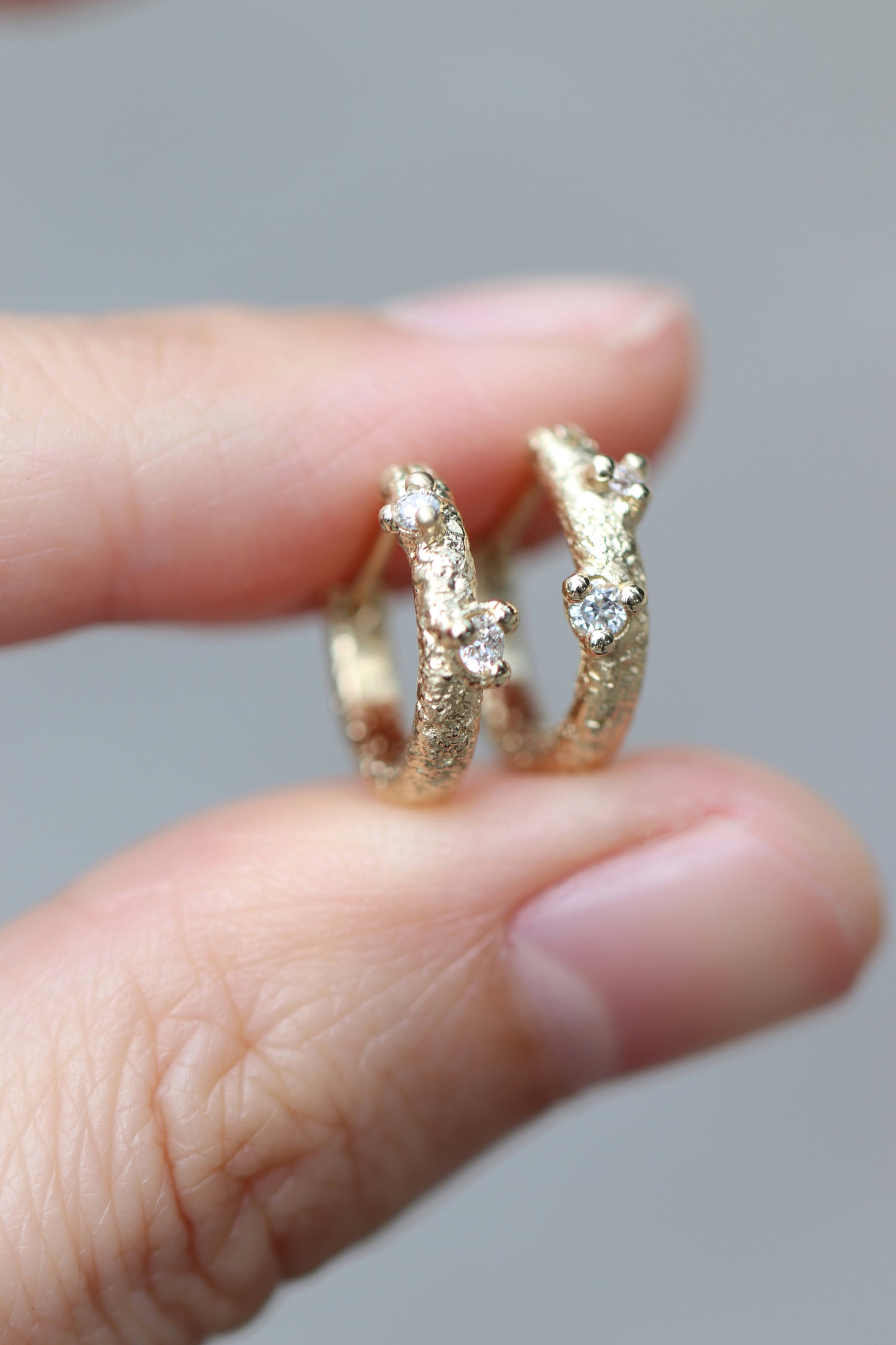 Coral Hoop Earrings with Diamonds