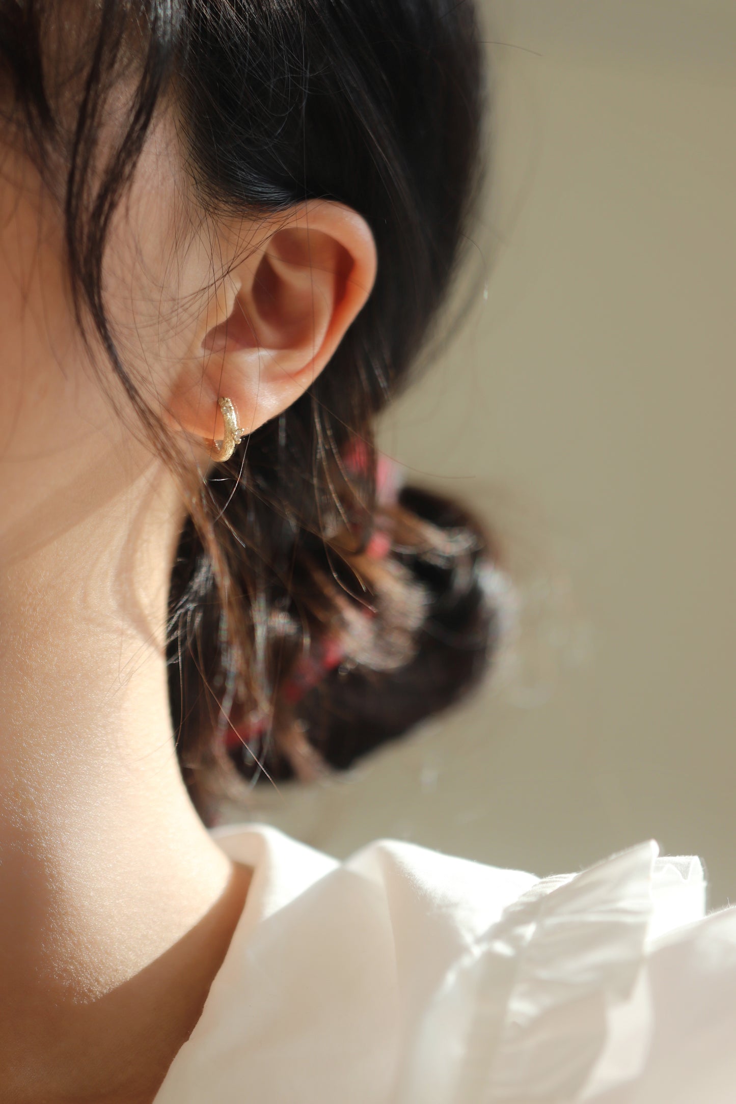 Coral Hoop Earrings with Diamonds