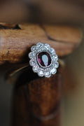 Edwardian Antique ring , unheated Ruby , diamonds encrusted frame