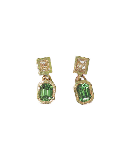 Dangling Duo Earrings (Tsavorite and Rose Cut Diamond)