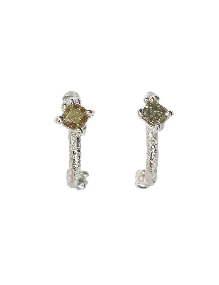 
            
                Load image into Gallery viewer, Rustic Loop Earrings with Cushion Diamonds
            
        