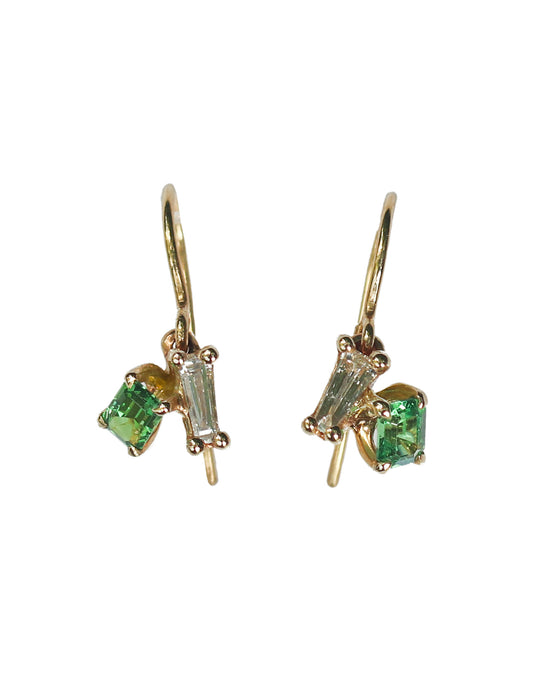 Dangling Asymmetric Duo Earrings (Tsavorite and Diamond)