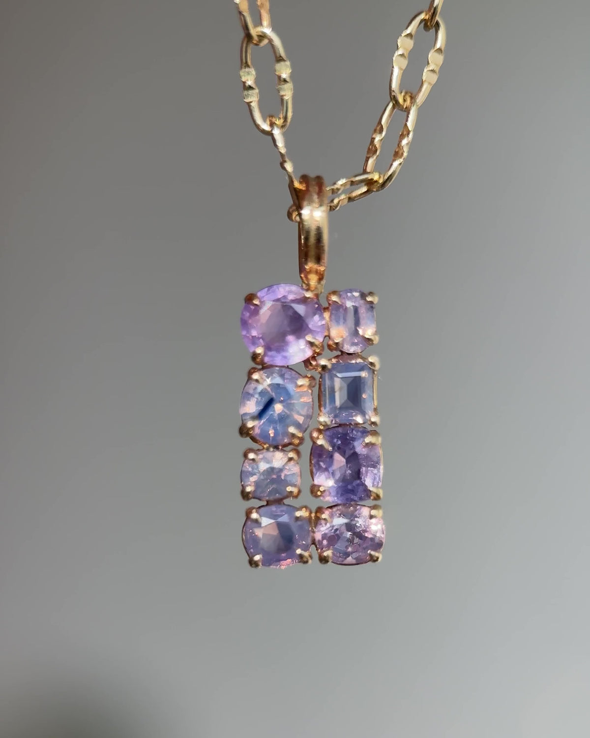 14k Yellow Gold Dreamy Sapphire III Stone Cluster Pendant Lilac