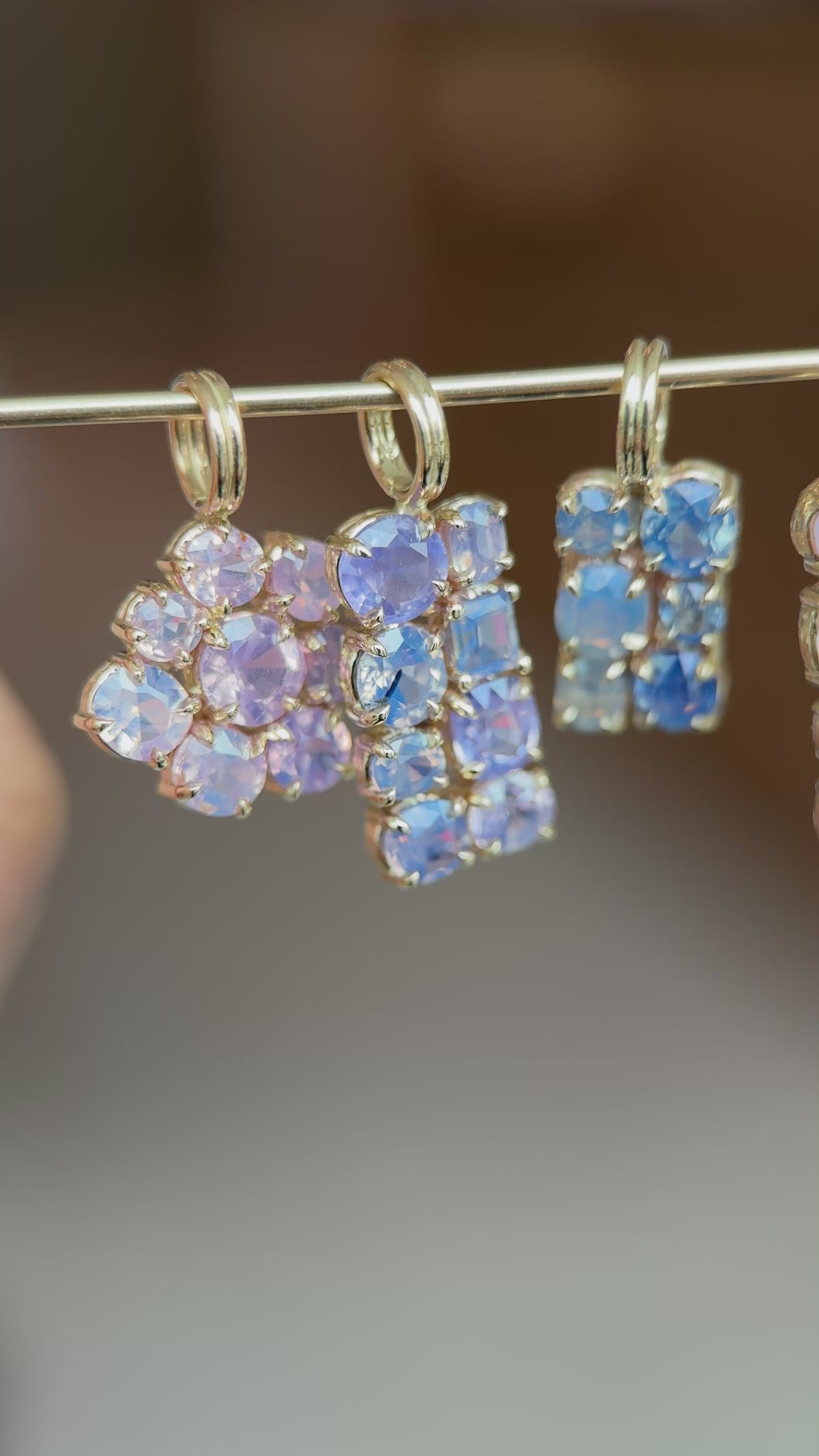 14k Yellow Gold Dreamy Sapphire III Stone Cluster Pendant Pastel Pink