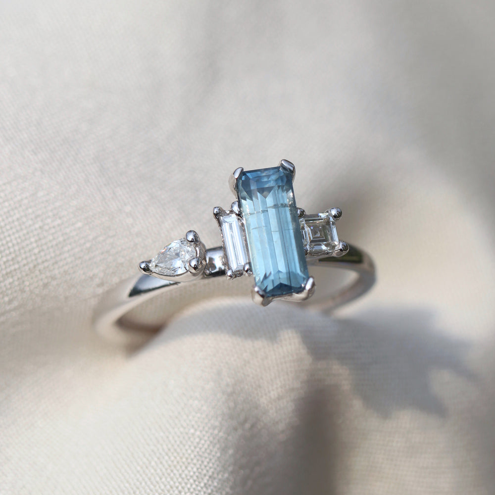 Ring Emerald Cut Sapphire & Diamonds Ring Cabinetofcuriosityjewellery