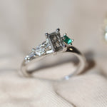 Emerald Cut Salt & Pepper Diamond Ring