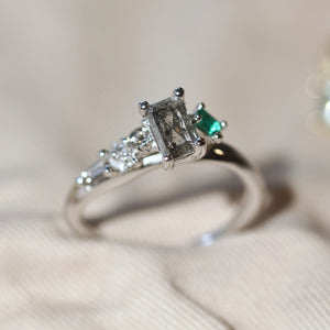 Ring Emerald Cut Salt & Pepper Diamond Ring Cabinetofcuriosityjewellery