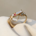 Diamonds & Red Spinel Ring