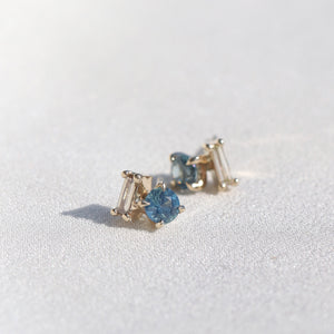 
            
                Load image into Gallery viewer, Asymmetric Duo Earrings (Round Sapphire and Diamond)
            
        