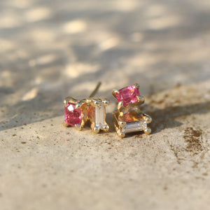 
            
                Load image into Gallery viewer, Asymmetric Duo Earrings (Red Spinel and Diamond)
            
        