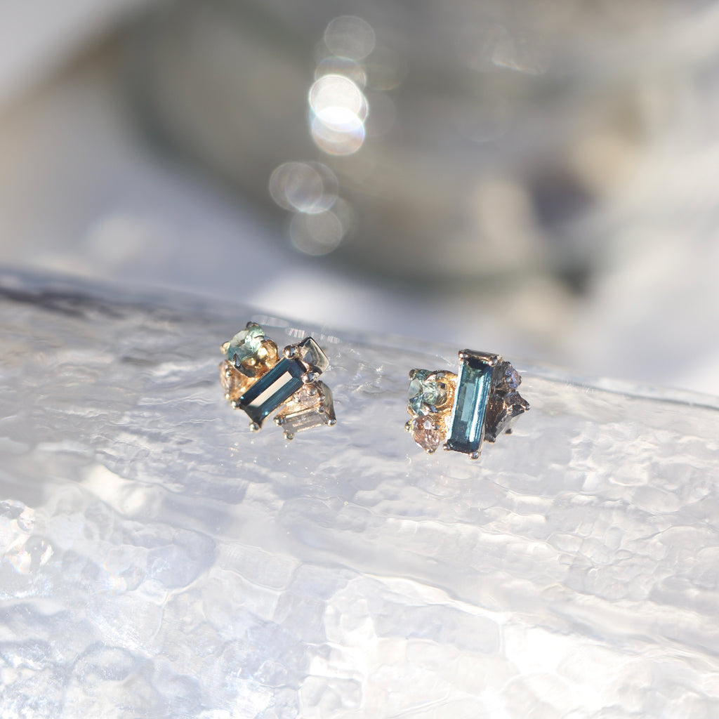 Cluster Earrings (Tourmaline and Sapphire)