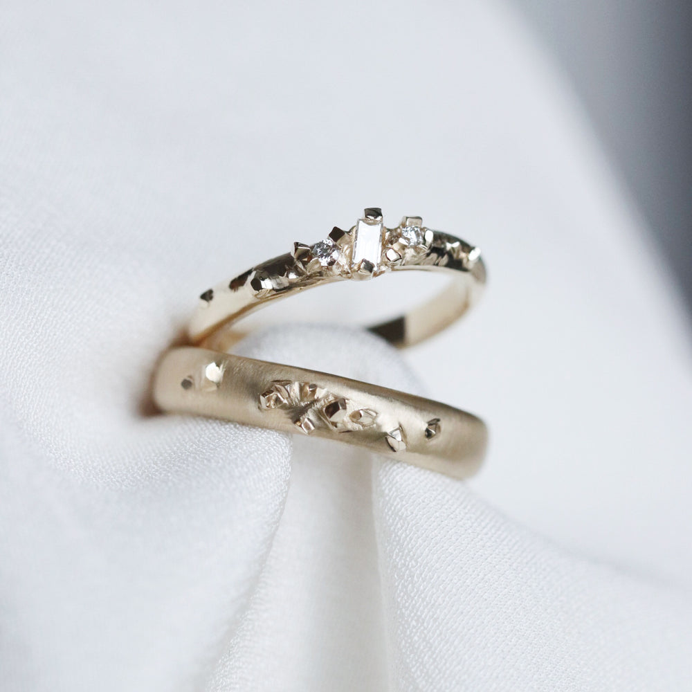 Wedding Bands - pyrite design with baguette diamond