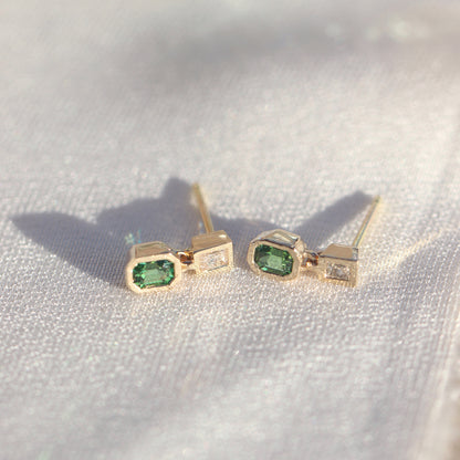 Dangling Duo Earrings (Tsavorite and Rose Cut Diamond)