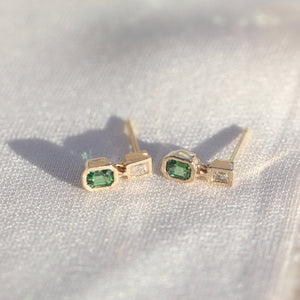 
            
                Load image into Gallery viewer, Dangling Duo Earrings (Tsavorite and Rose Cut Diamond)
            
        