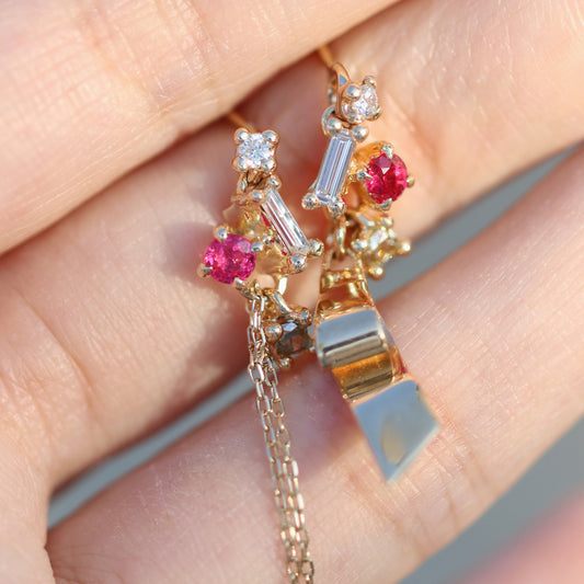 Swinging Cluster with Ribbon Earrings (Neon Red Spinel and Diamond)