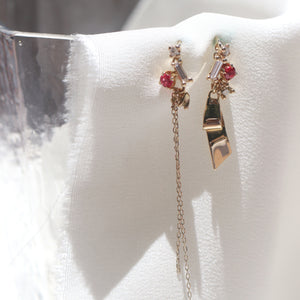 Swinging Cluster with Ribbon Earrings (Neon Red Spinel and Diamond)