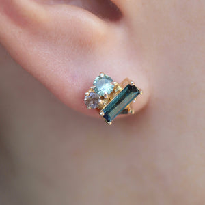 
            
                Load image into Gallery viewer, Cluster Earrings (Tourmaline and Sapphire)
            
        